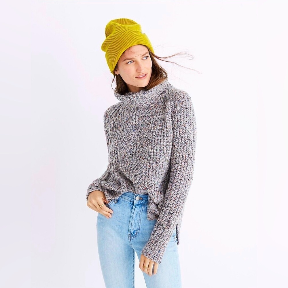 MADEWELL Colorfleck Ribbed Turtleneck Sweater Gray M